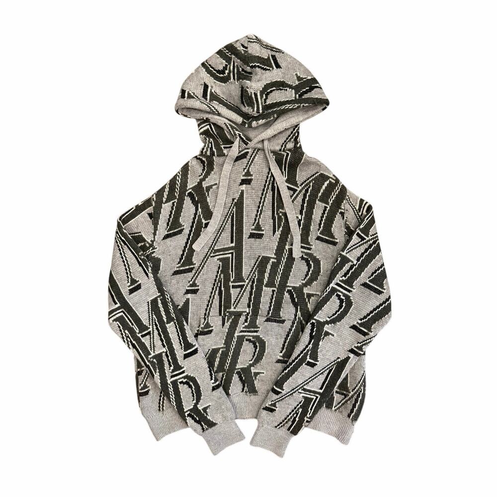 Size M - Amiri Repeat Logo Grey Hoodie